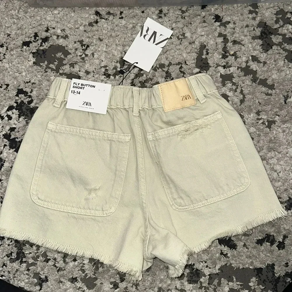 ZARA Kids | Green | FRAYED DENIM SHORTS